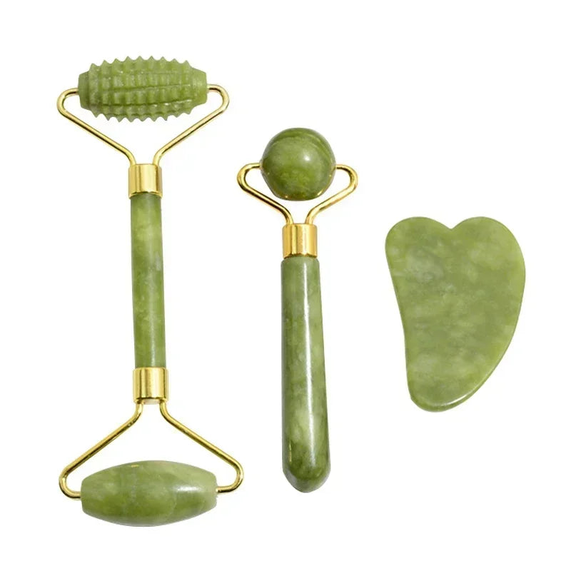 Natural Jade Face Roller and Gua Sha Set - Green set - Savrio -