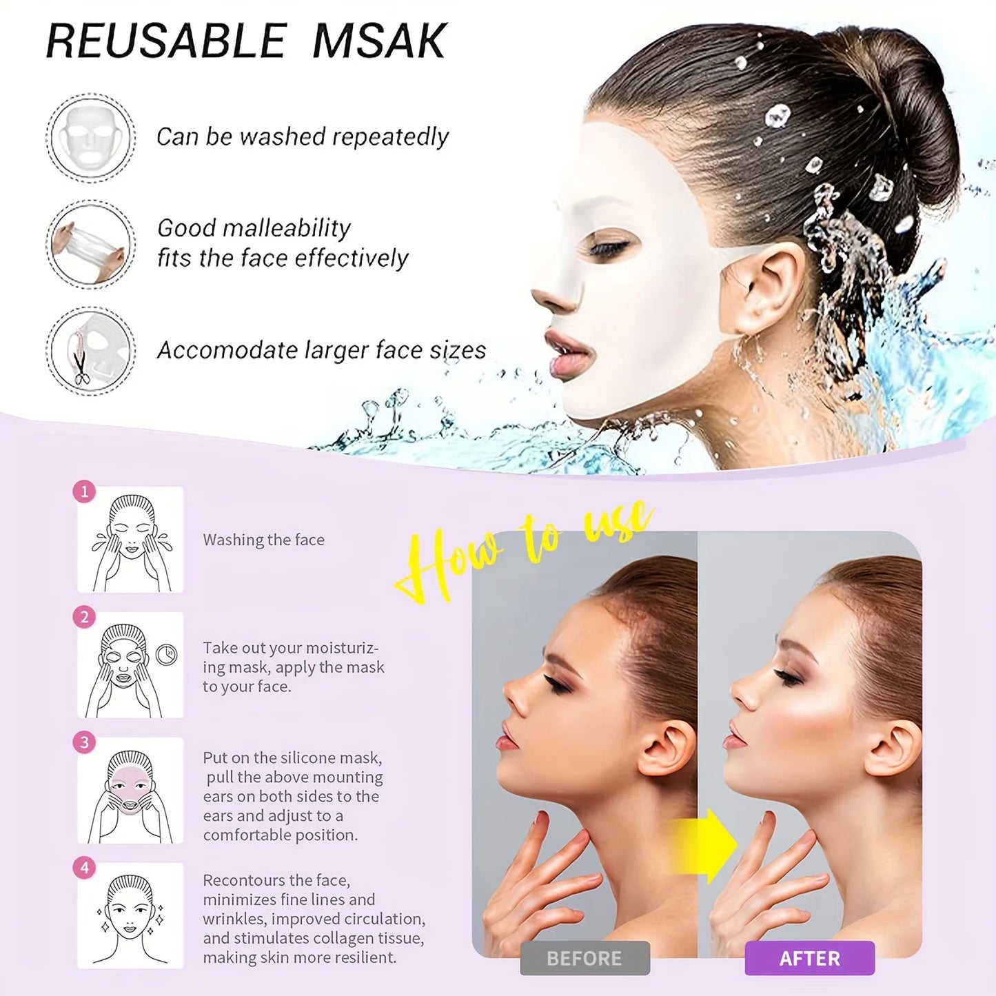 Reusable 3D Silicone Face Wrap - 1PC White - Savrio -