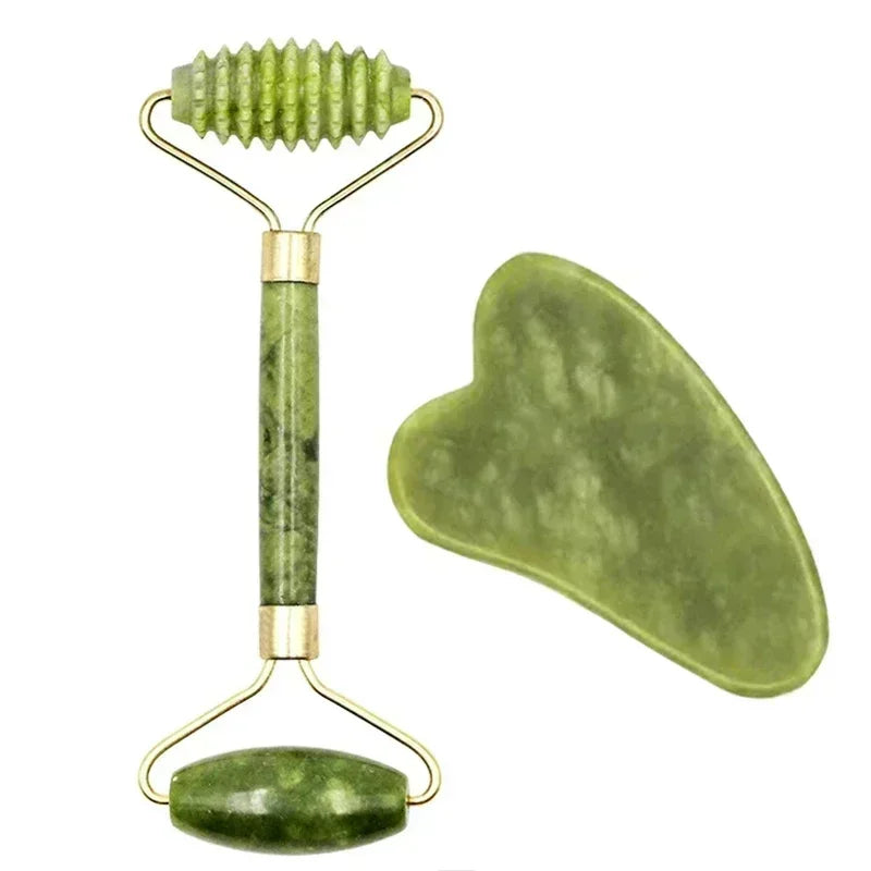 Natural Jade Face Roller and Gua Sha Set - Green - Savrio -