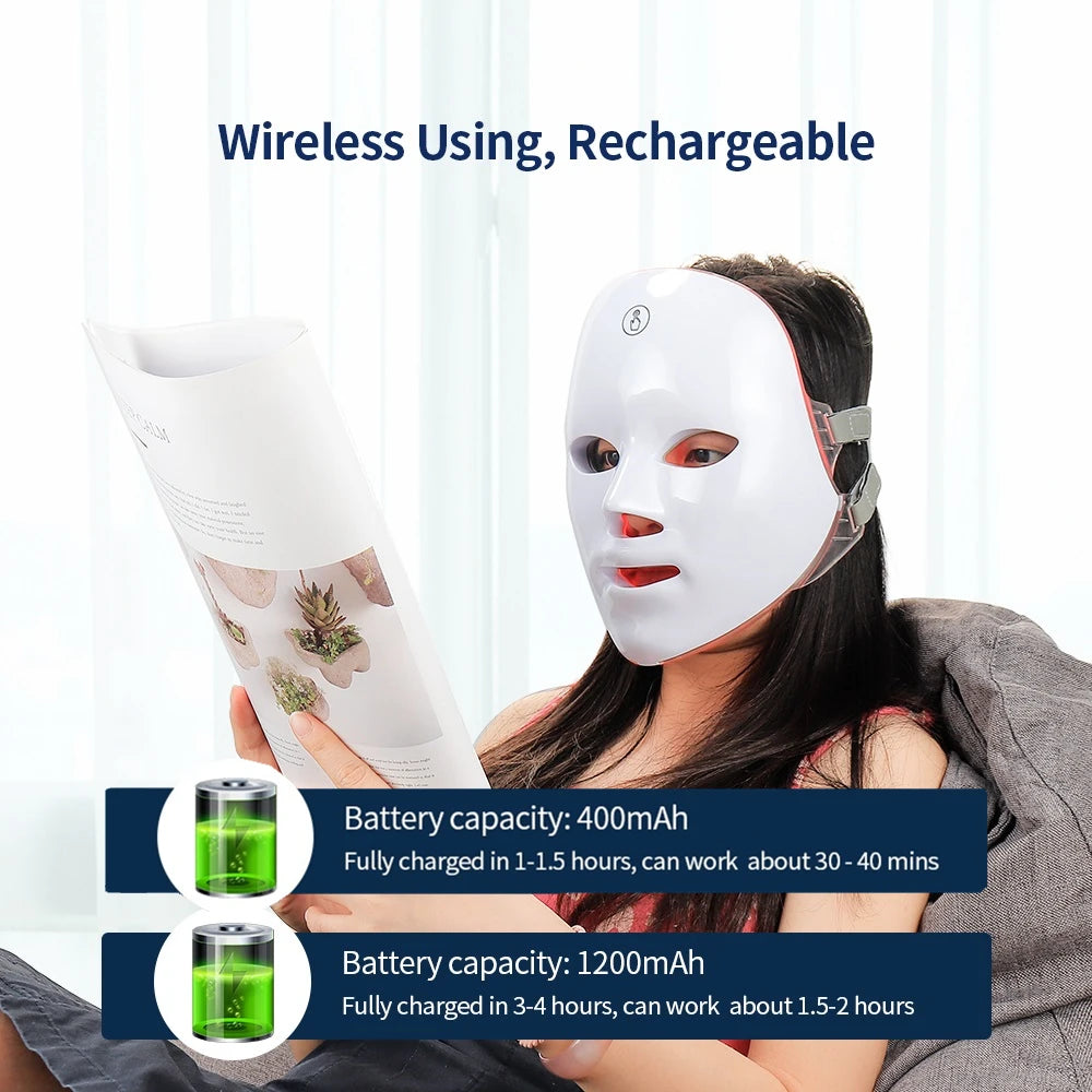 Rechargeable LED Facial Mask - white - Savrio -